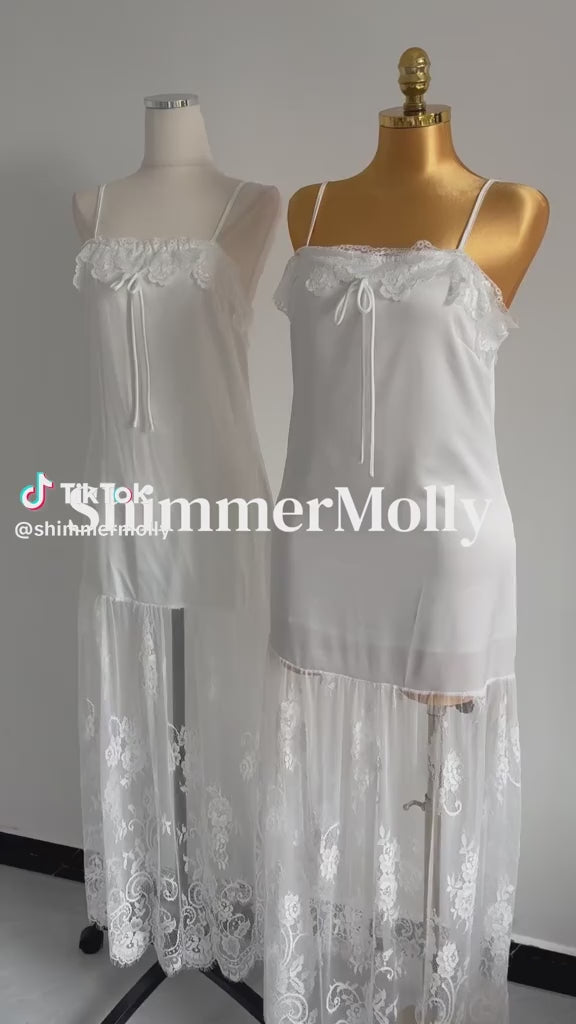 White Satin Lace Overlay Maxi Dress