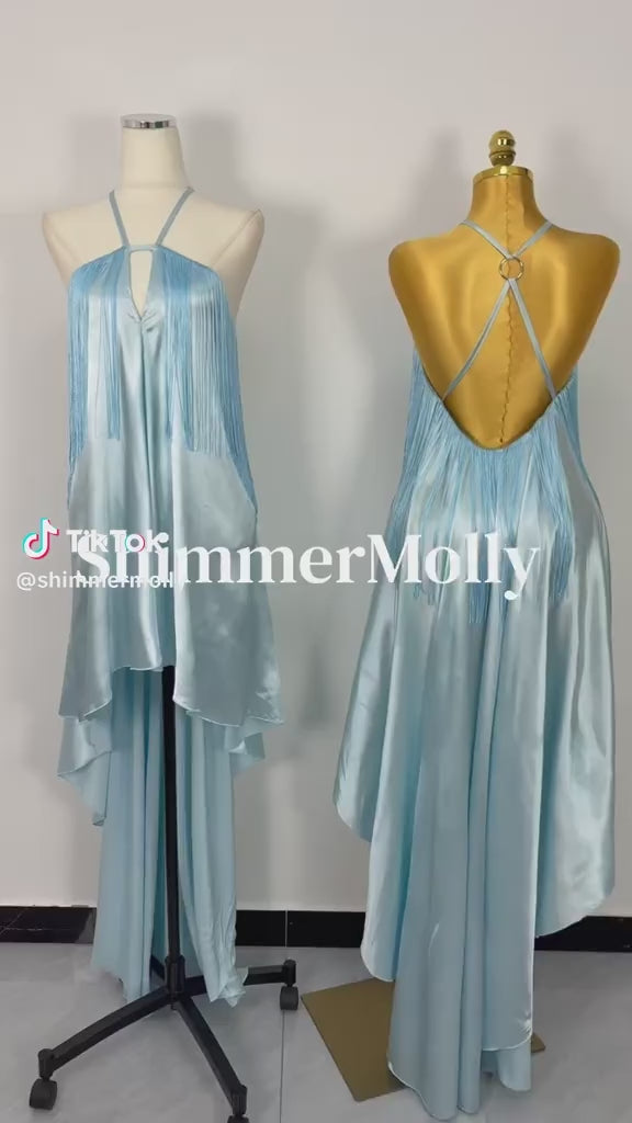 Ice Blue Fringe Maxi Dress