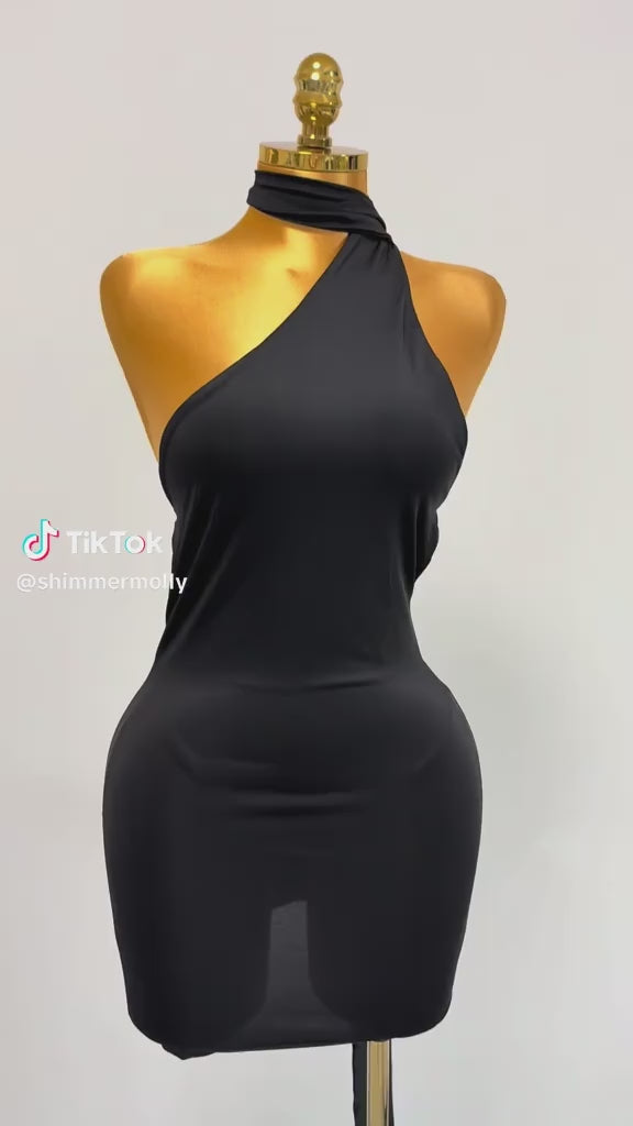 Black Choker Shoulder Streamer Mini Dress