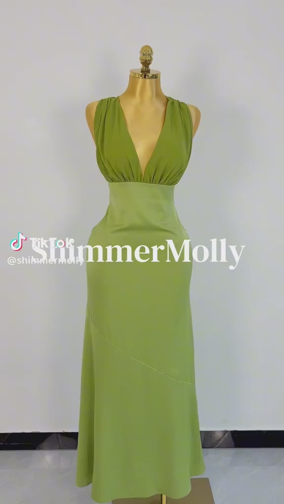 Olive Satin Maxi Dress