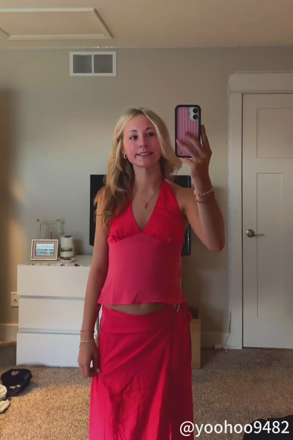 Coral Satin Halter Top