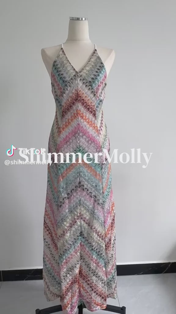 Colorful Crochet Halter Maxi Dress