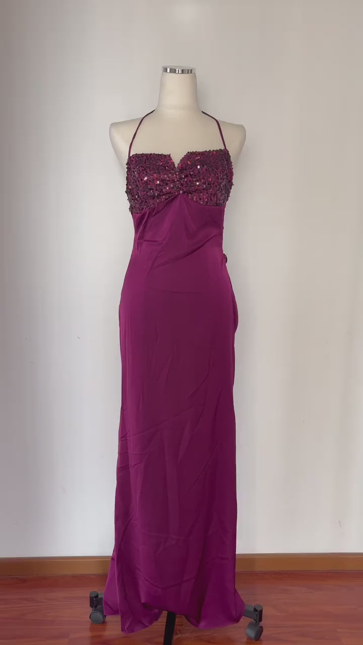 Burgundy Sequin Corset Fishtail Gown