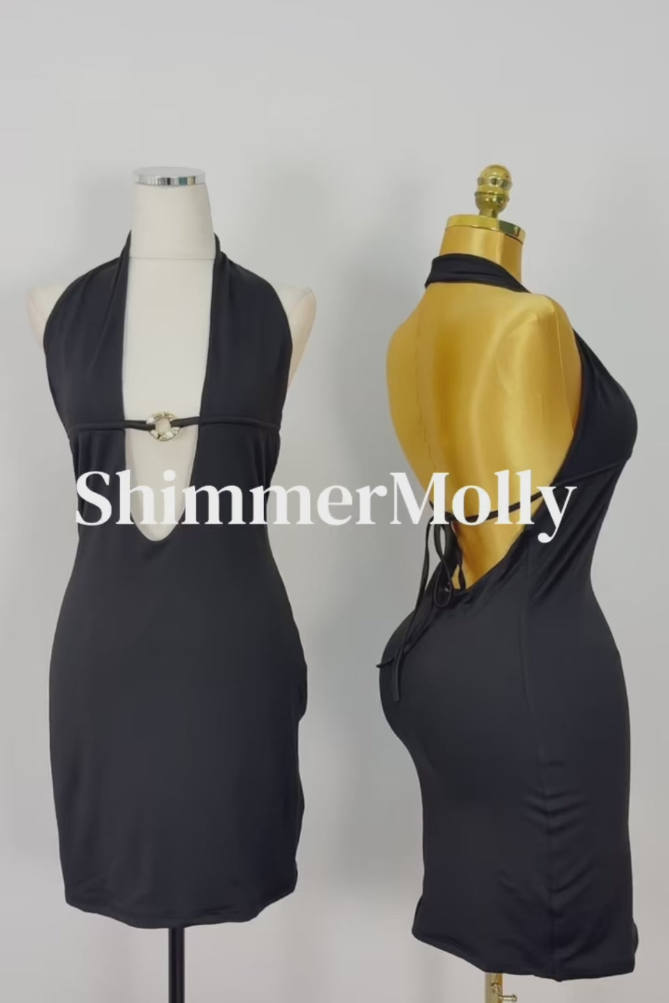 Black Plunge Cutout Ring Mini Dress