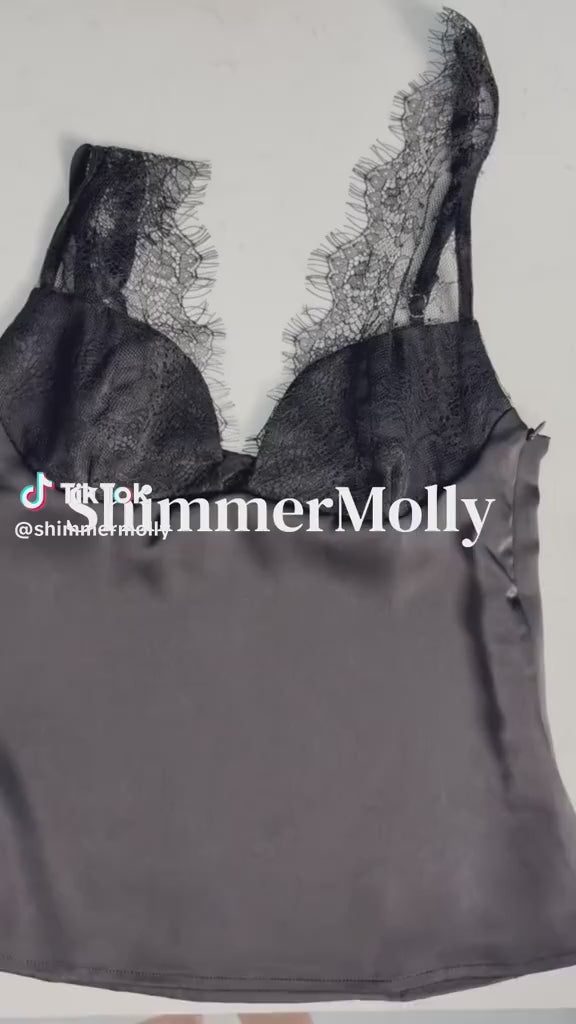 Black Satin Lace Bustier Cami Top