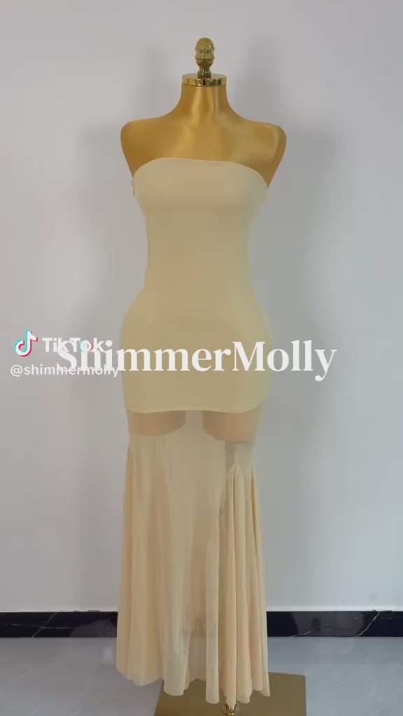 Cream Mesh Fishtail Gown