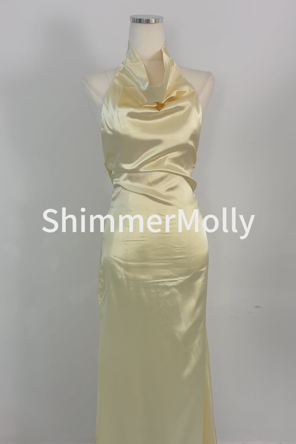 Champagne Satin Halter Maxi Dress