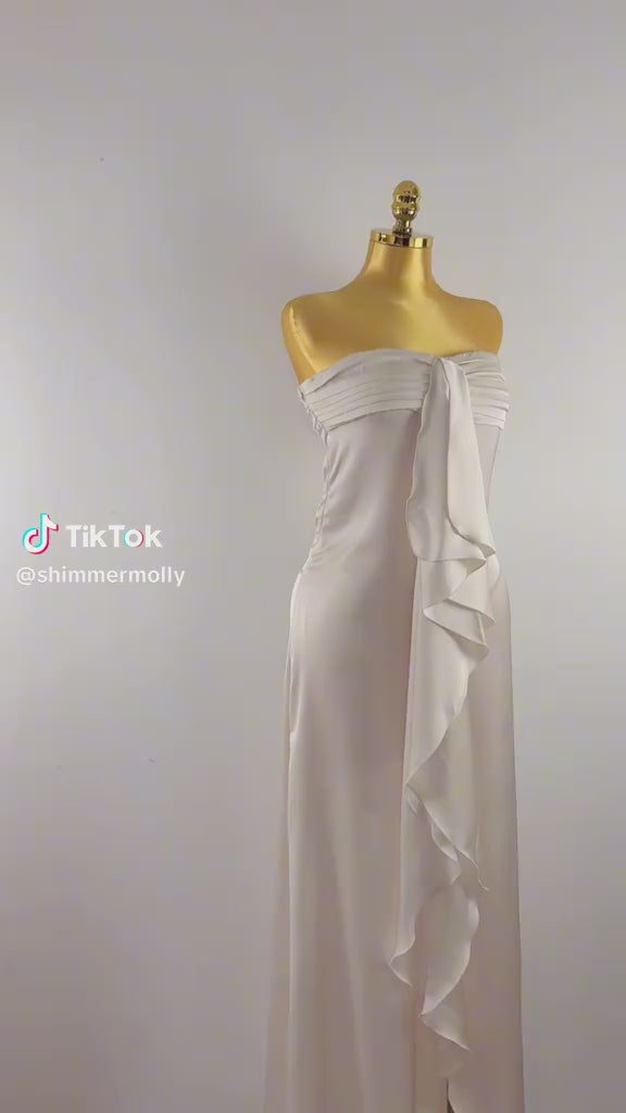 Cream Bandeau Bow Satin Maxi Dress