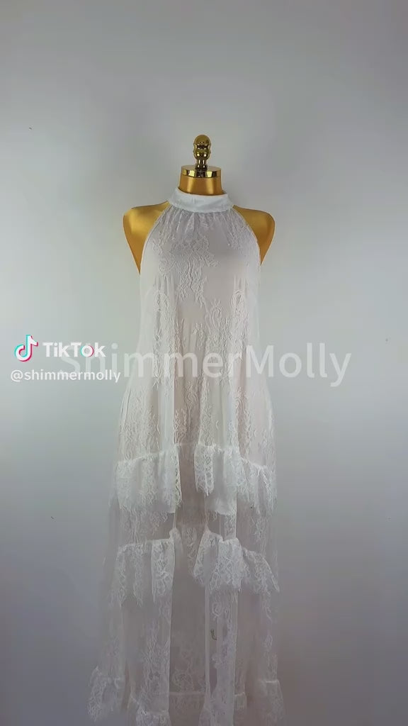 White Lace Halter Maxi Dress