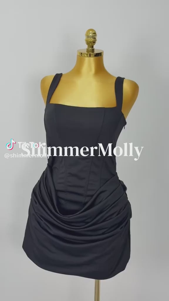 Black Square Neck Corset Mini Dress