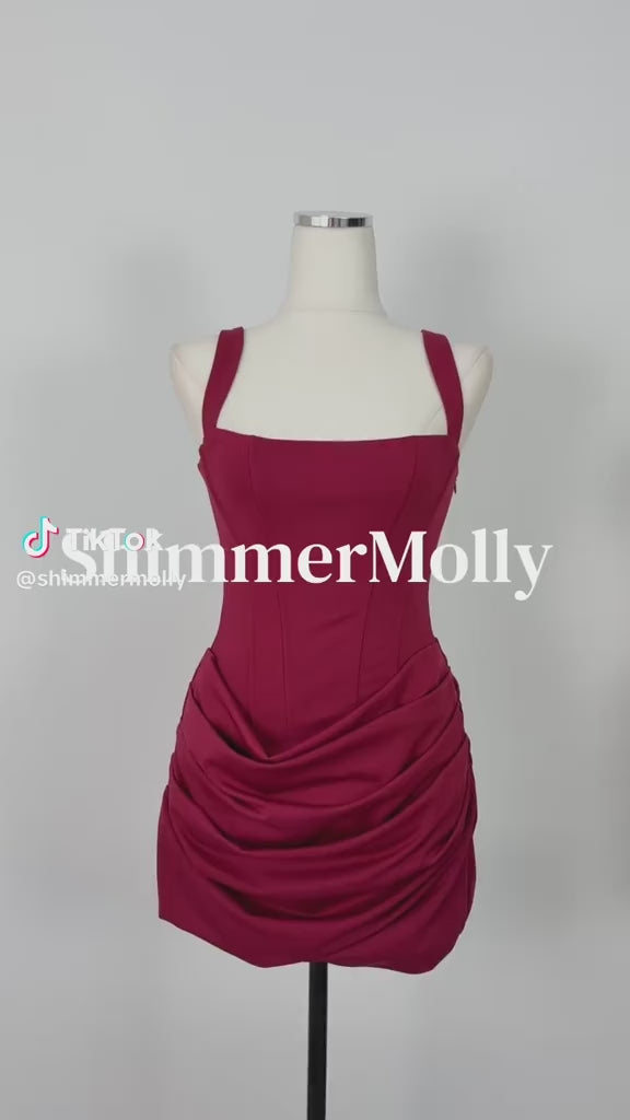 Burgundy Square Neck Corset Mini Dress