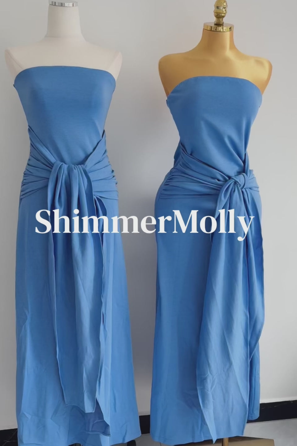 Blue Bandeau Twist Bow Maxi Dress