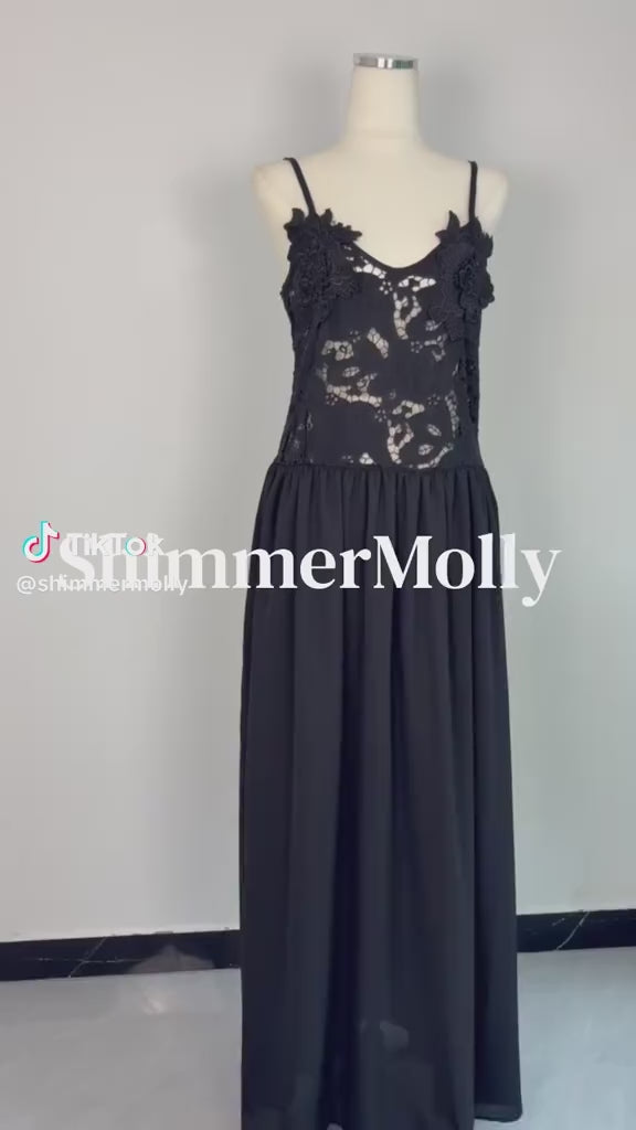 Noir Floral Lace Maxi Dress