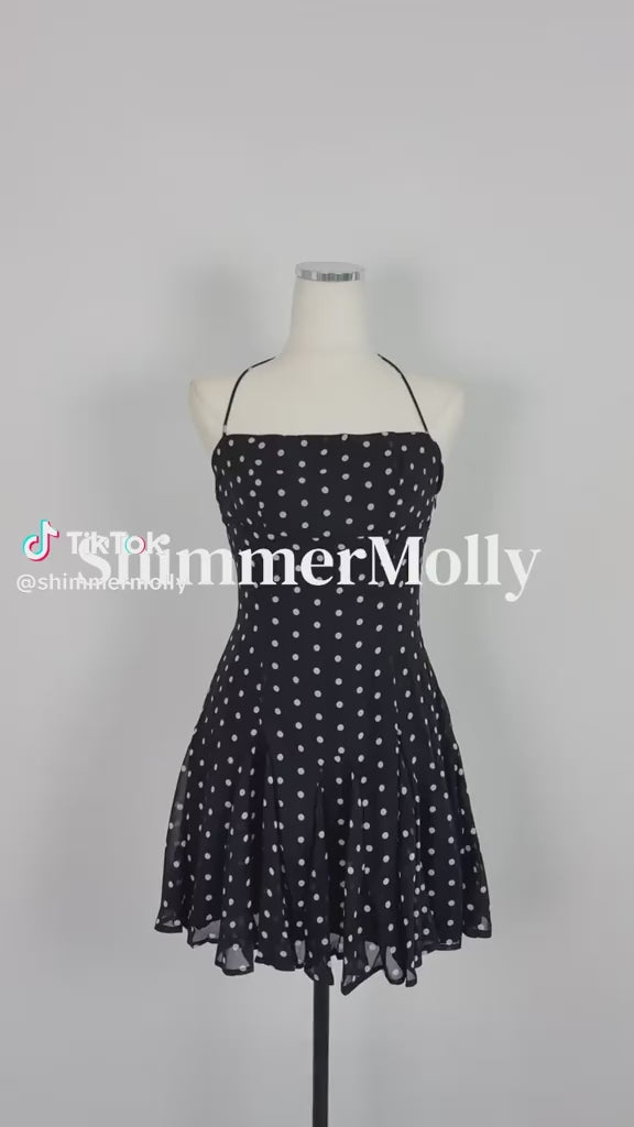 Noir Dot Halter Ruffle Mini Dress
