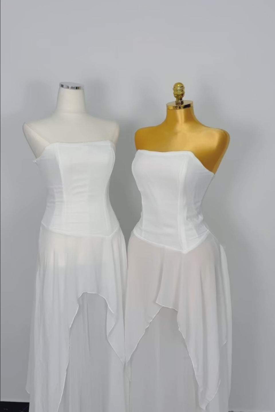 Ivory Boned Chiffon Layered Maxi Dress