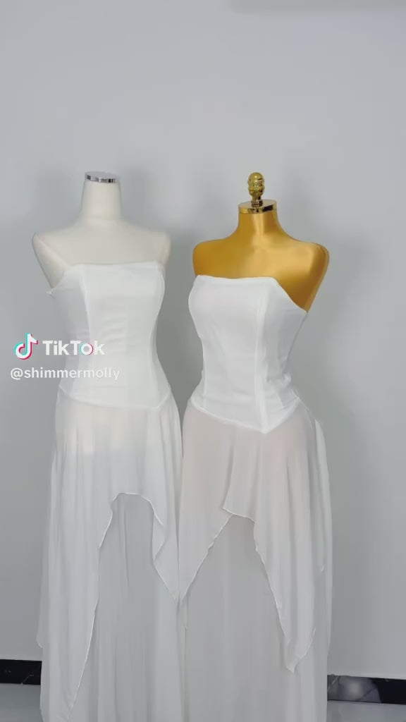 Ivory Boned Chiffon Layered Maxi Dress