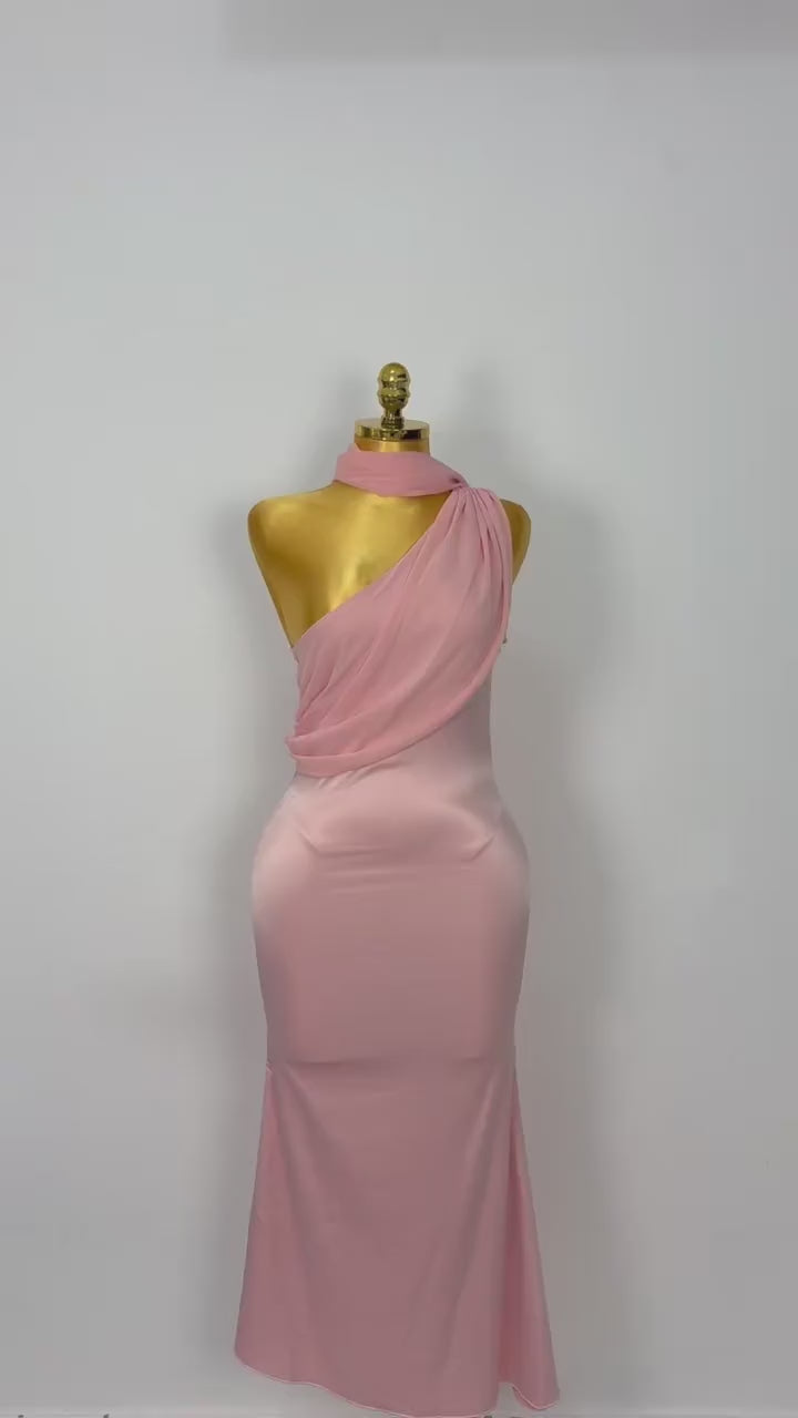 Blush One-Shoulder Mermaid Midi Dress