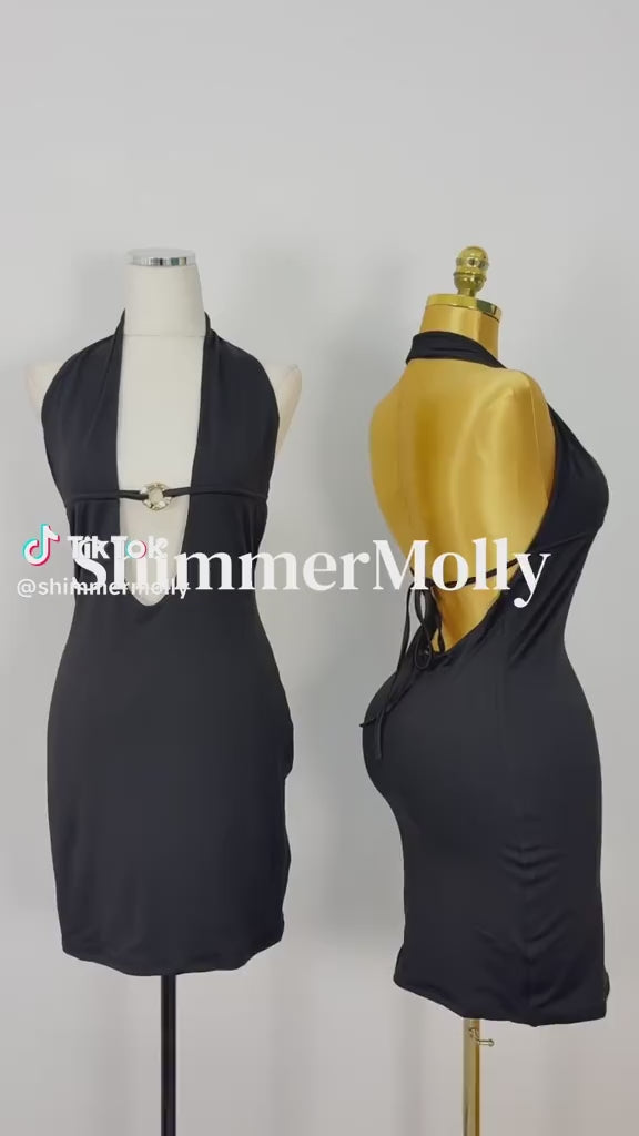 Black Plunge Cutout Ring Mini Dress