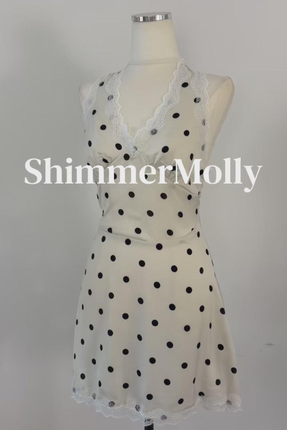 Cream Dot Halter Lace Bow Mini Dress