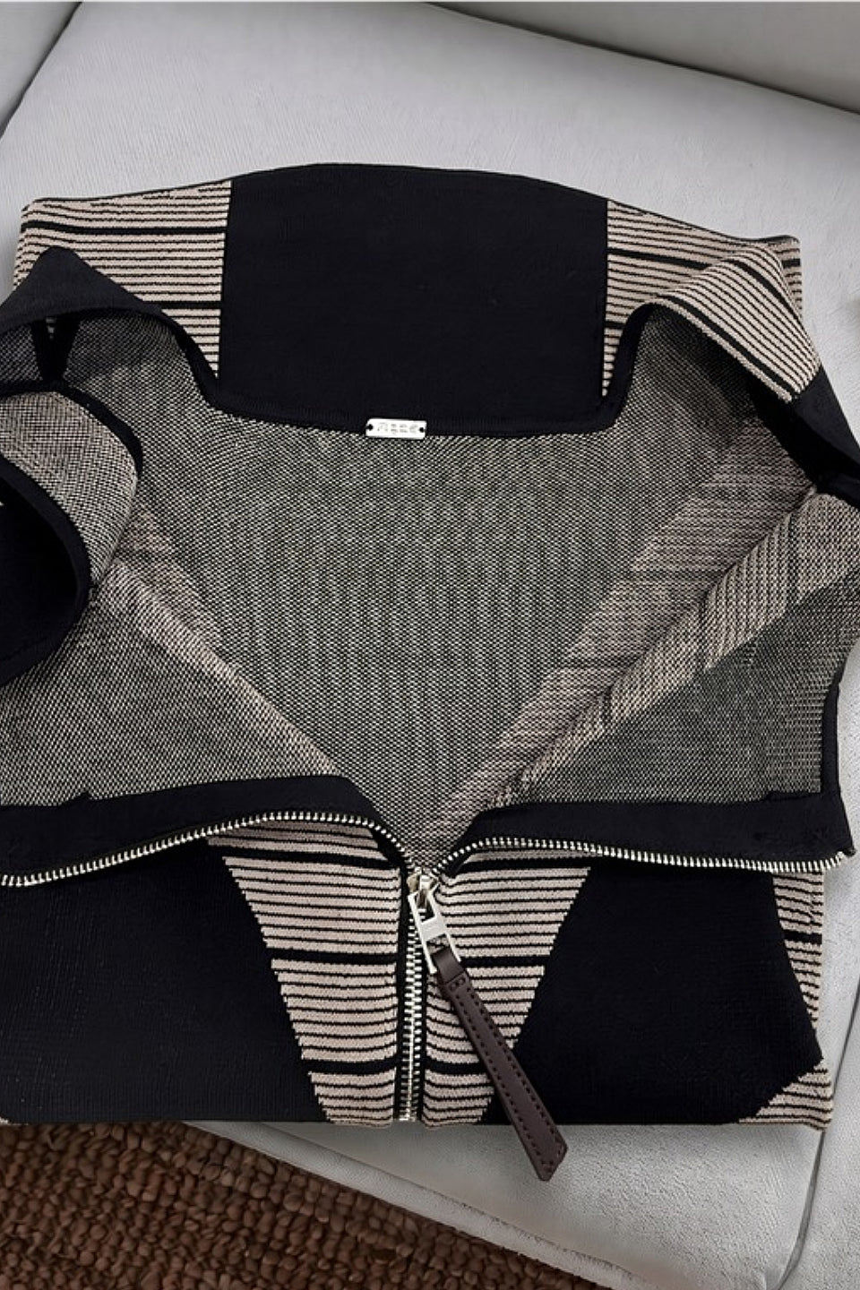 Black Beige Striped Mini Dress