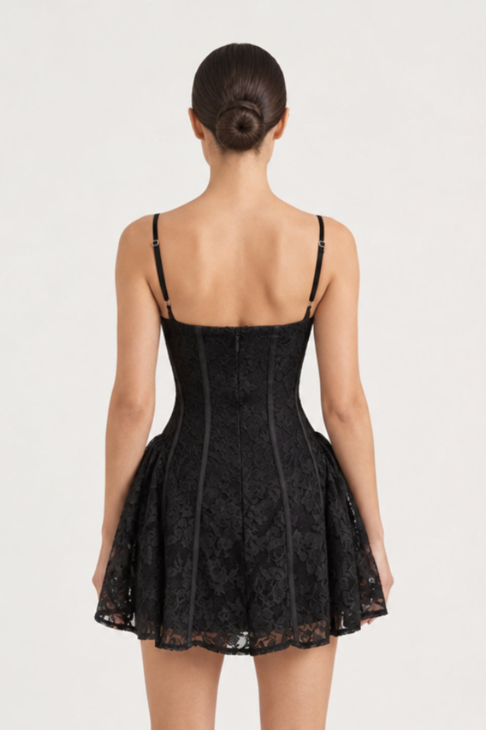 Black Floral Lace Corset Mini Dress