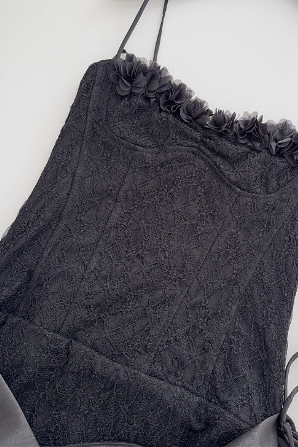 Black Floral Lace Corset Mini Dress
