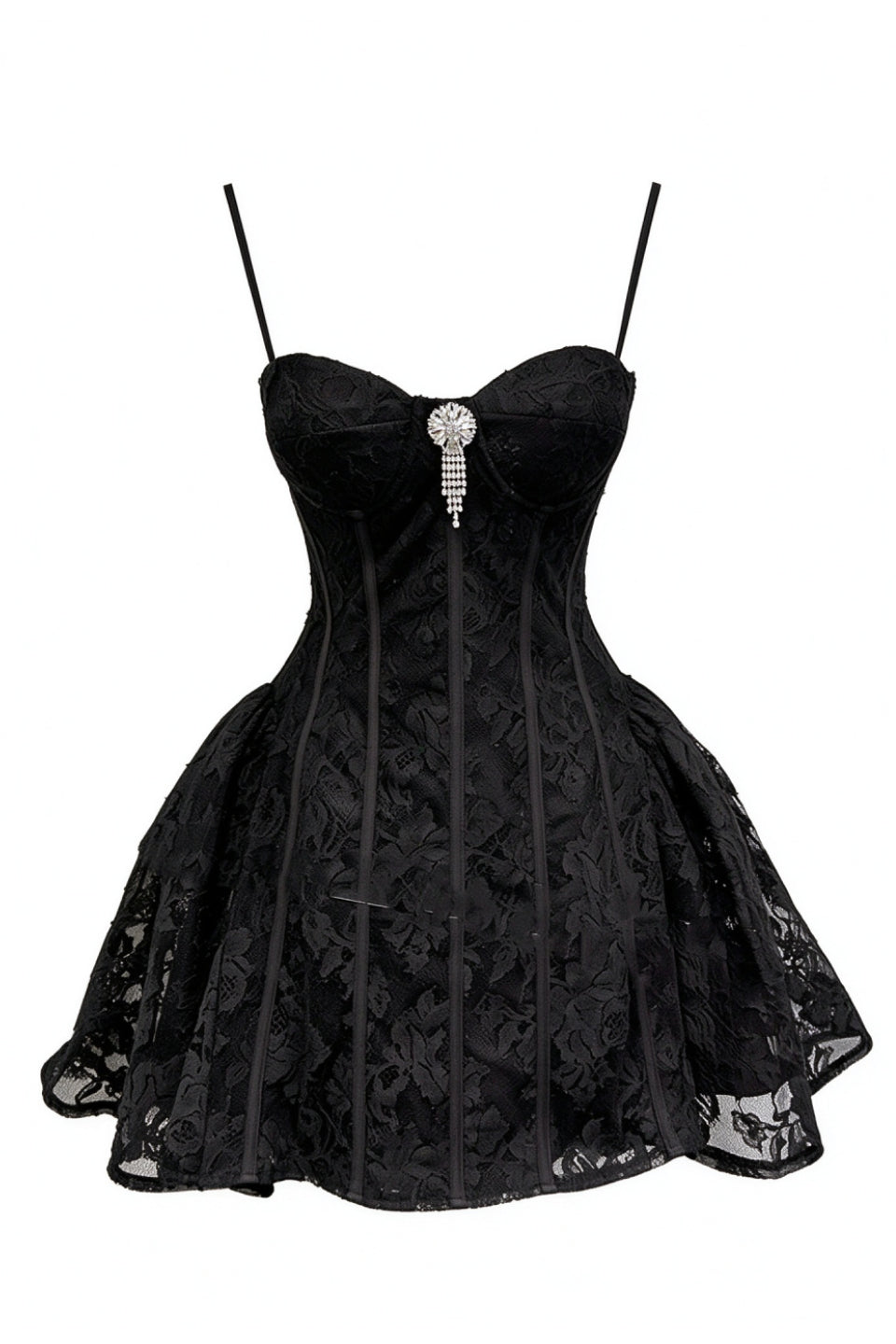 Black Floral Lace Corset Mini Dress
