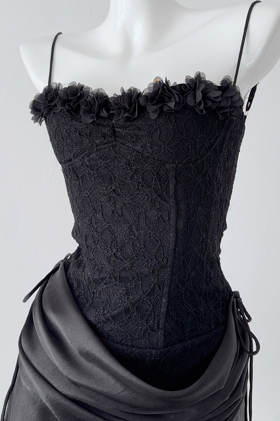 Black Floral Lace Corset Mini Dress