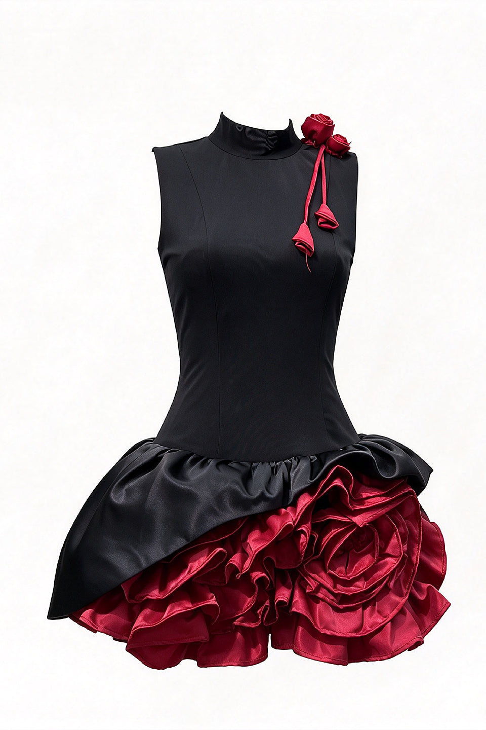 Noir Red Rose Ruffle Mini Dress
