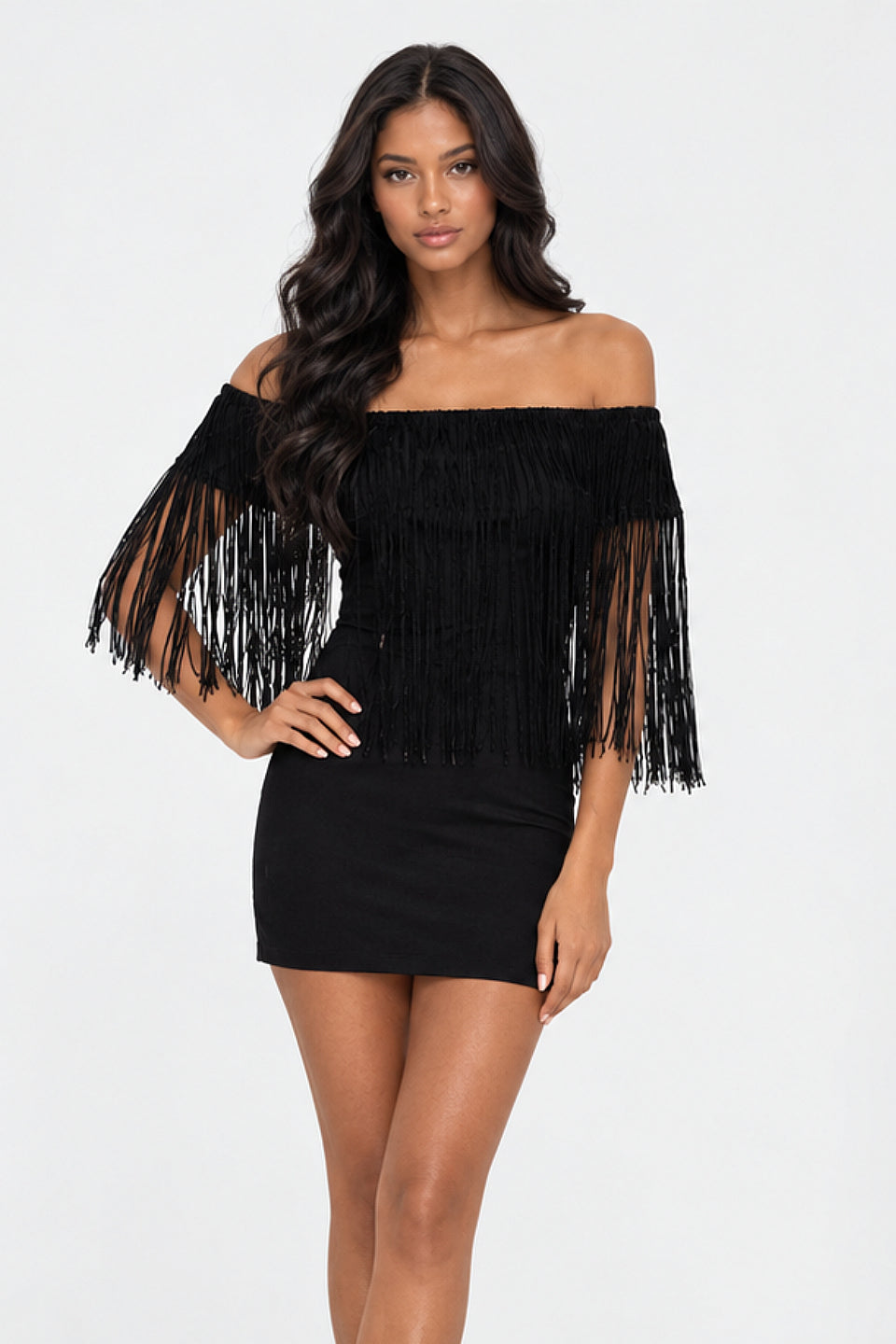 Noir Fringe Party Mini Dress