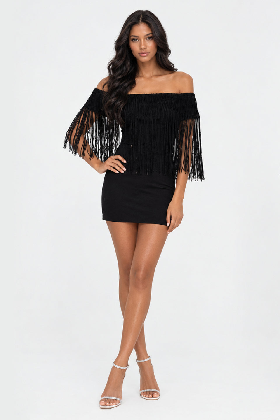 Noir Fringe Party Mini Dress