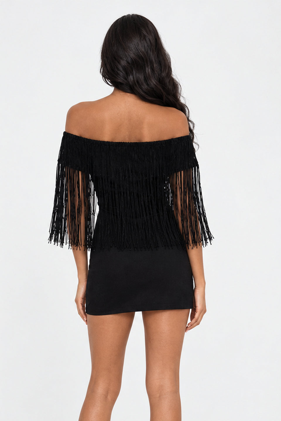 Noir Fringe Party Mini Dress