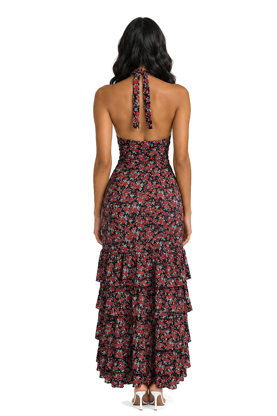 Noir Red Floral Halter Maxi Dress