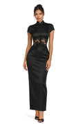 Noir Satin Lace Qipao Maxi Dress