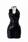 Black Sequin Halter Mini Dress