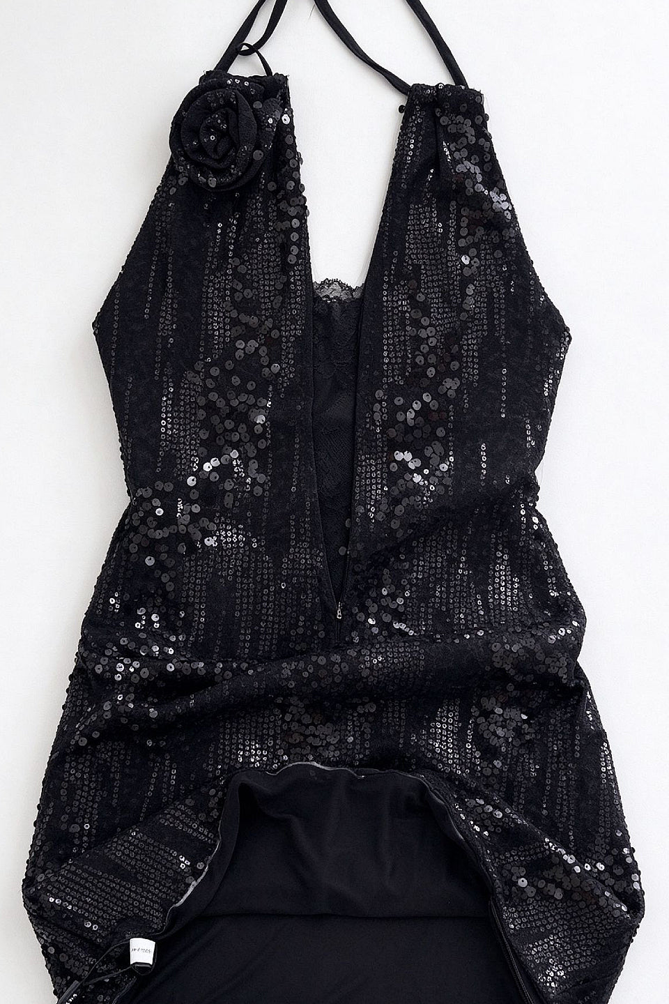 Black Sequin Halter Mini Dress