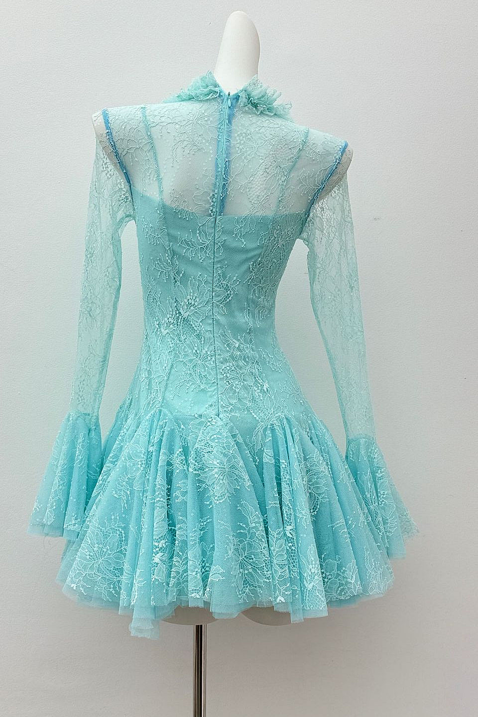 Blue Sequin Lace Mini Dress