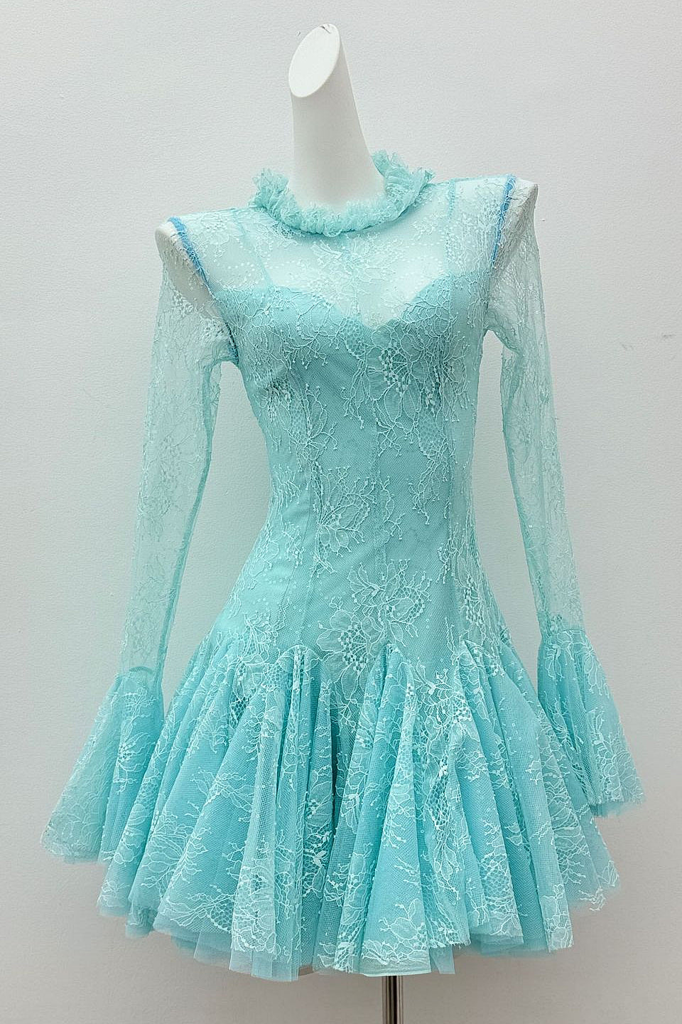 Blue Sequin Lace Mini Dress