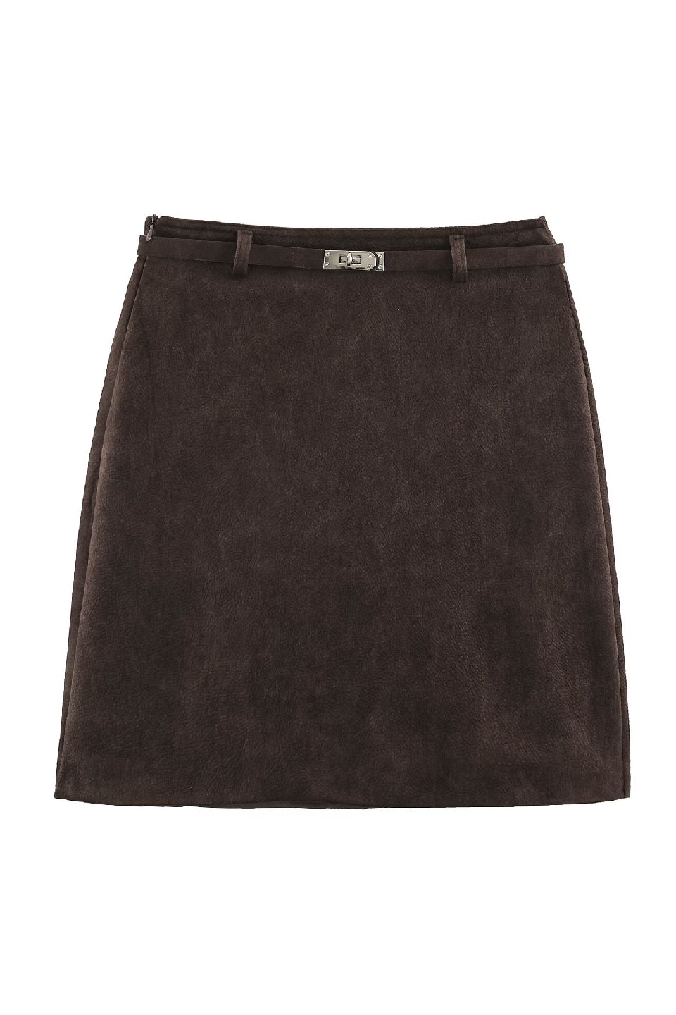 Brown Belted Suede Mini Skirt