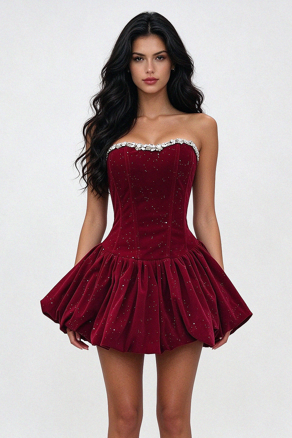 Burgundy Velvet Bow Mini Dress