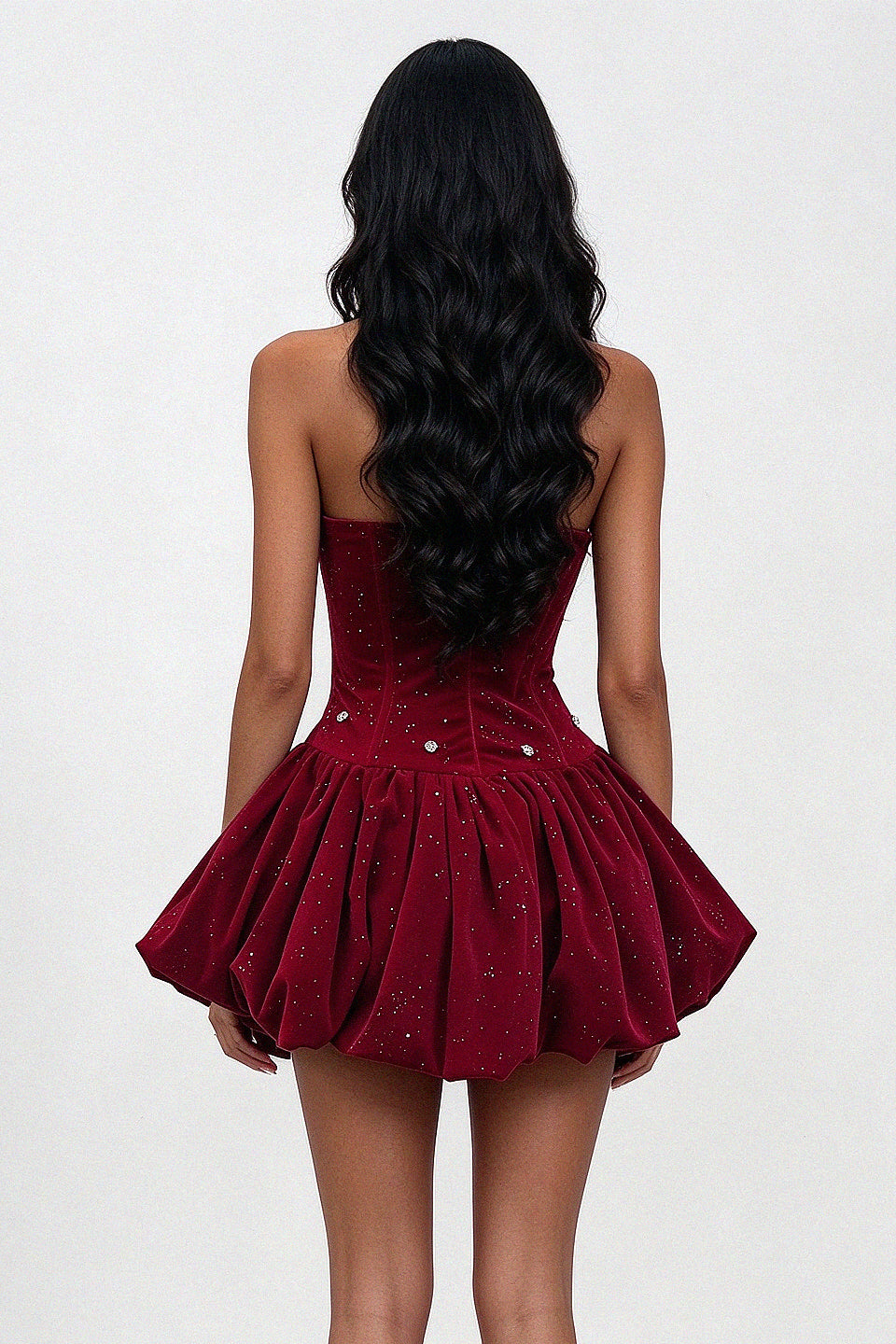Burgundy Velvet Bow Mini Dress