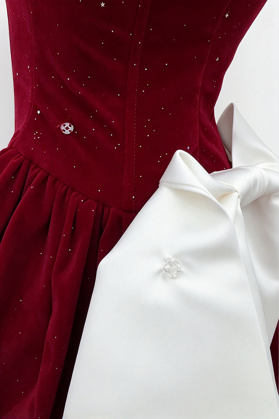 Burgundy Velvet Bow Mini Dress