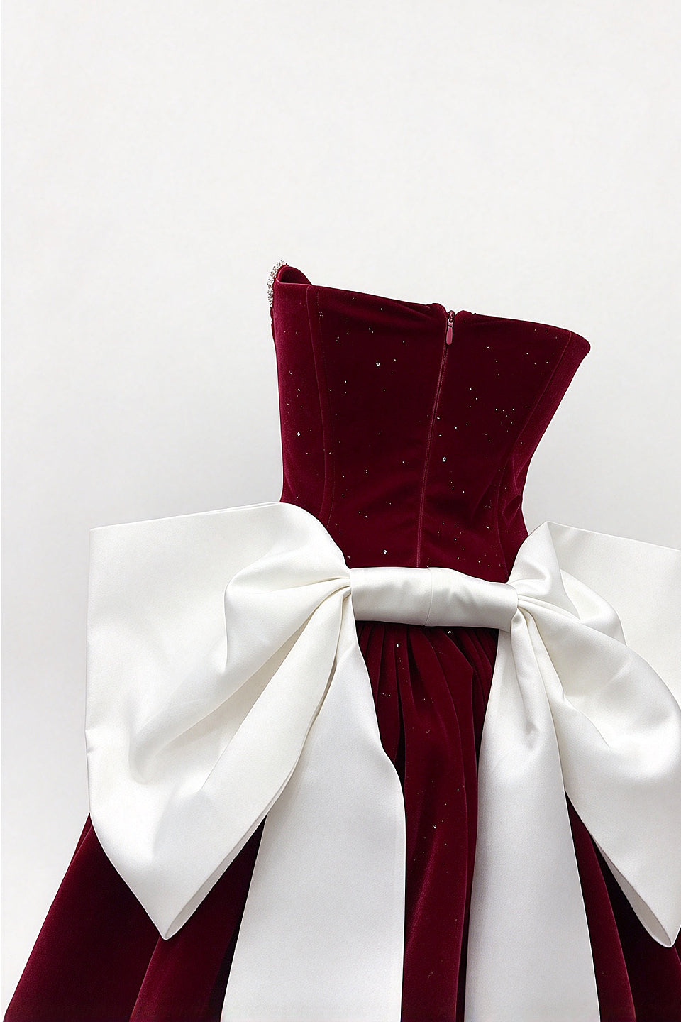 Burgundy Velvet Bow Mini Dress