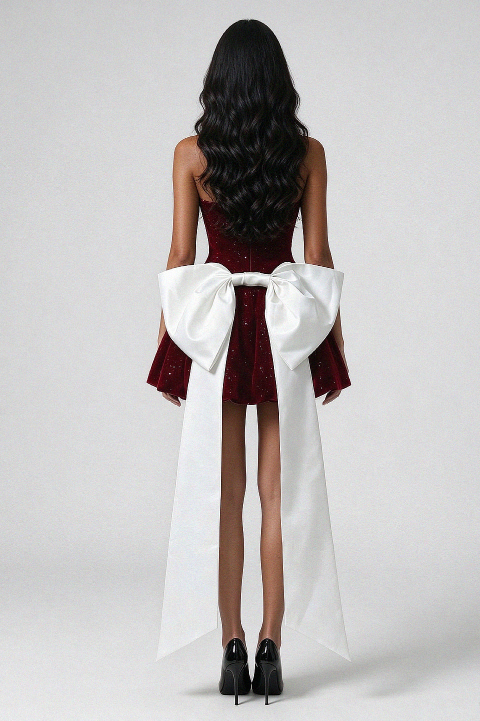 Burgundy Velvet Bow Mini Dress