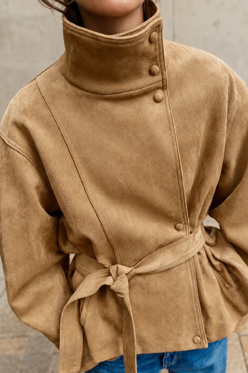 Camel Suede Peplum Jacket