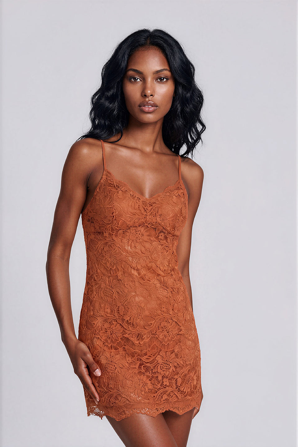 Caramel Lace Cami Mini Dress