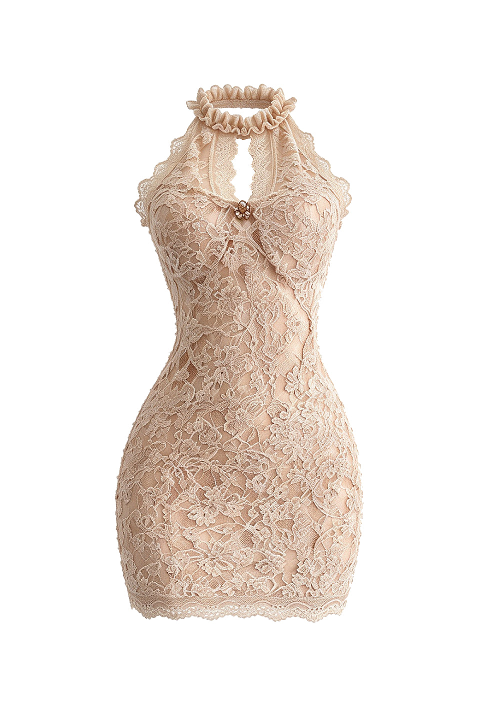 Champagne Rhinestone Lace Mini Dress