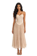 Champagne Floral Lace Midi Dress
