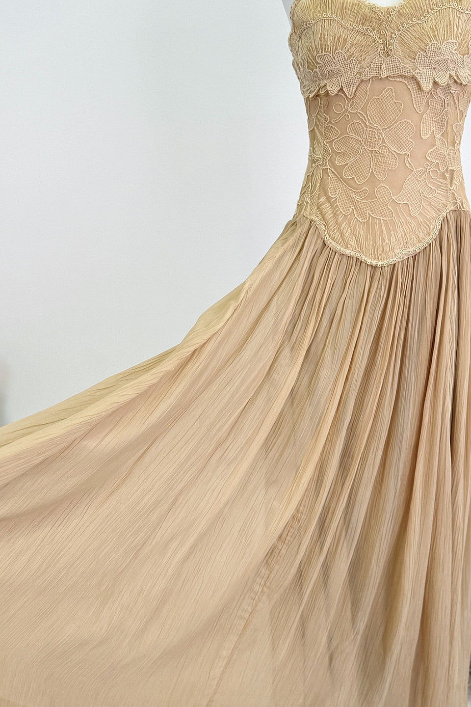Champagne Floral Lace Midi Dress