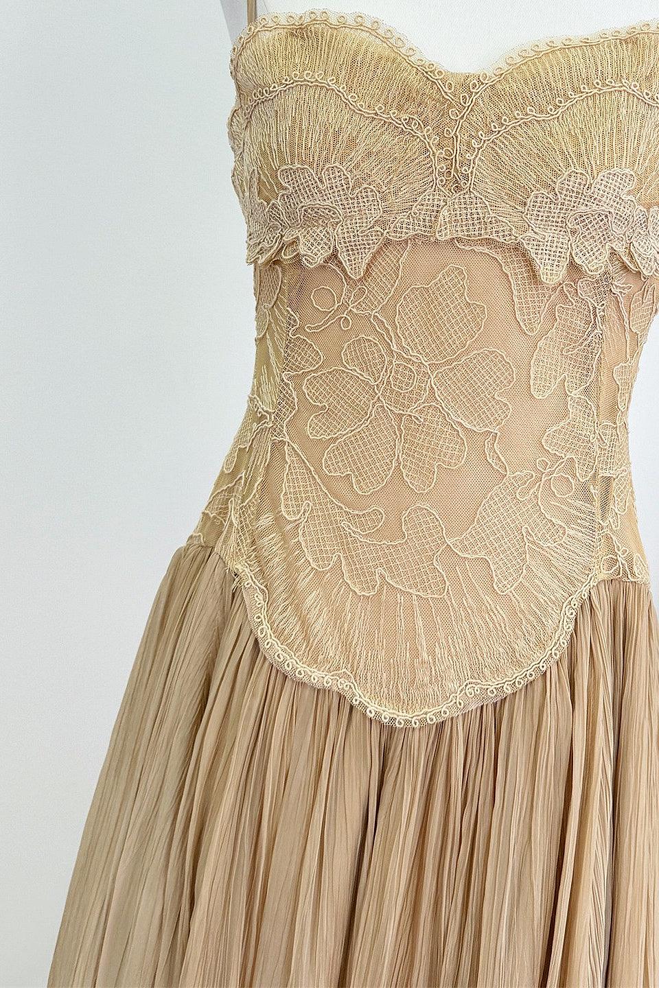 Champagne Floral Lace Midi Dress